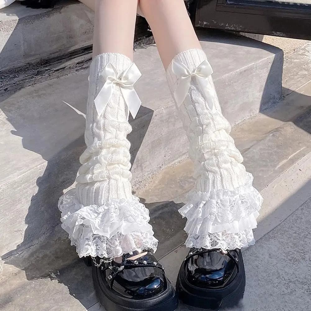 Cute Lace Flared Knitted Long Legs Warmers Harajuku Lolita Socks White Foot Cover Kawai Jk Calf Gaiters Sweet Legwarmers