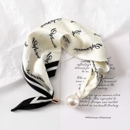 New Pearl Buckle Silk Scarf Thin Printed Neck Scarf Lightweight Soft Neckerchief Women