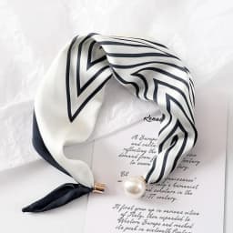 New Pearl Buckle Silk Scarf Thin Printed Neck Scarf Lightweight Soft Neckerchief Women