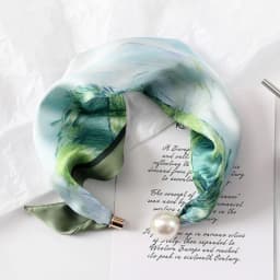 New Pearl Buckle Silk Scarf Thin Printed Neck Scarf Lightweight Soft Neckerchief Women