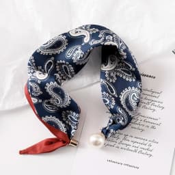 New Pearl Buckle Silk Scarf Thin Printed Neck Scarf Lightweight Soft Neckerchief Women