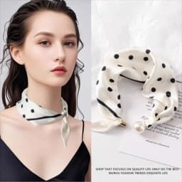 New Pearl Buckle Silk Scarf Thin Printed Neck Scarf Lightweight Soft Neckerchief Women