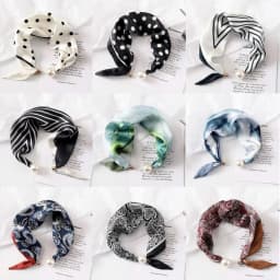 New Pearl Buckle Silk Scarf Thin Printed Neck Scarf Lightweight Soft Neckerchief Women