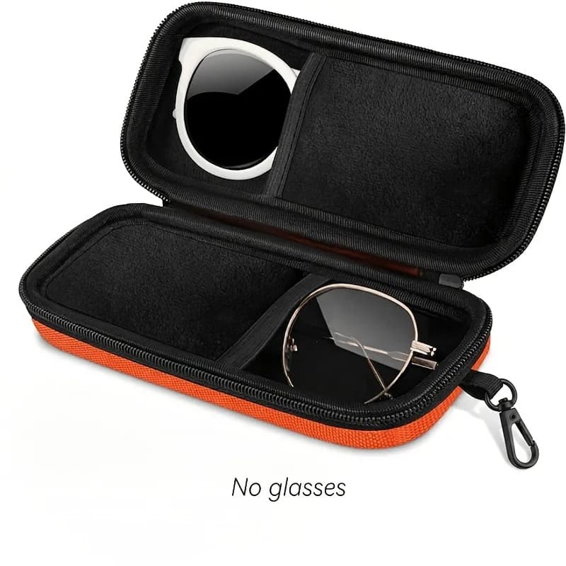 Protective Hard Shell Double Compartment Glasses Storage Box Shockproof Portable Car Zipper Design Protects Double Lens Case