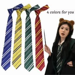 4colors Harried Poter Tie Magic School Narrow Striped Tie Halloween Cosplay Necktie Access Themed Party Costume Props 145cm