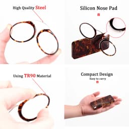 NONOR TR Clip Nose Bridge Mini Reading Glasses 1.0 To 3.5 Portable Presbyopic Glasses With Case