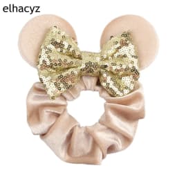 Fashion Mouse Ears Cartoon Hair Scrunchies Velvet Hairbands For Girls Sequins Bows Headband Women Kids Party DIY Decoration