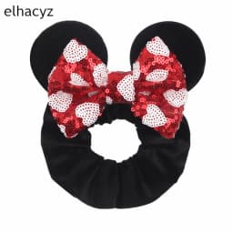 Fashion Mouse Ears Cartoon Hair Scrunchies Velvet Hairbands For Girls Sequins Bows Headband Women Kids Party DIY Decoration