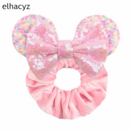 Fashion Mouse Ears Cartoon Hair Scrunchies Velvet Hairbands For Girls Sequins Bows Headband Women Kids Party DIY Decoration