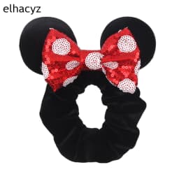 Fashion Mouse Ears Cartoon Hair Scrunchies Velvet Hairbands For Girls Sequins Bows Headband Women Kids Party DIY Decoration