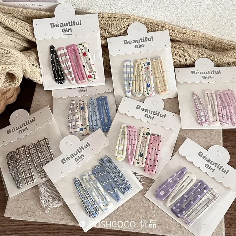 4-Pack Candy Cream Color Children's Water Drop Square Hair Clips Baby Bangs Clips Hairpins Girls' Hair Accessories Clips