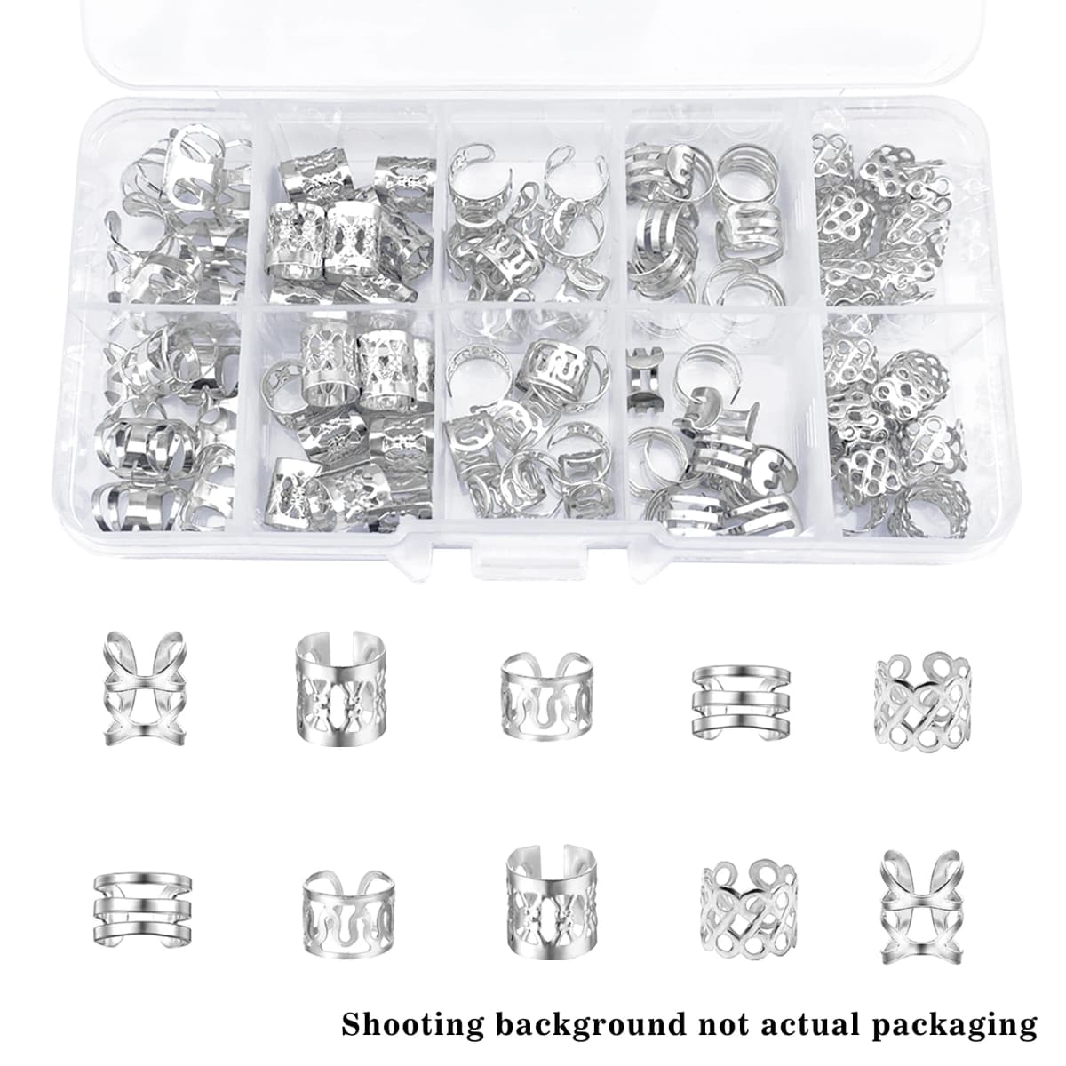 50pcs Alloy Braiding Mixed Set, Metal hair Rings Cuffs Clips for Dreadlock Accessory Jewelry Decorations(Without box)