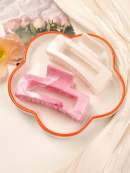 2 Pcs Large Marble Hair Claw Clips for Women Thick Hair White Banana Hair Clips Ripple Jaw Clips Strong Hold Hair Accessories