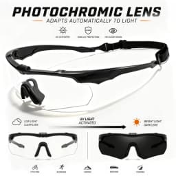Wrap-around Photochromic Sports Protective Glasses, Comfort Eyewear for Daily Use, Motorcycle Cycling, Hunting and Outdoor Sport