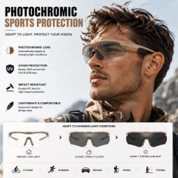 Wrap-around Photochromic Sports Protective Glasses, Comfort Eyewear for Daily Use, Motorcycle Cycling, Hunting and Outdoor Sport