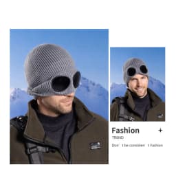 New Unisex Men Women Knitted Hat with Goggles Windproof Winter Warmer Ski Beanies Soft Warm Anti-slip Ear