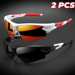 2PCS New Wraparound Sports Sunglasses Semi-Rimless Lightweight for Cycling Hiking Daily Unisex UV400 Anti-Fog Outdoor Eyewear