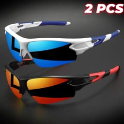 2PCS New Wraparound Sports Sunglasses Semi-Rimless Lightweight for Cycling Hiking Daily Unisex UV400 Anti-Fog Outdoor Eyewear