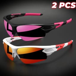 2PCS New Wraparound Sports Sunglasses Semi-Rimless Lightweight for Cycling Hiking Daily Unisex UV400 Anti-Fog Outdoor Eyewear