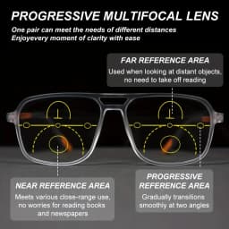 Progressive Multifocal Reading Glasses Intelligent Zoom Anti Blue Light Eyewear Alloy Temples Square Clear/Red Coating Glasses