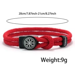 Viking Rune Amulet Rope Bracelet for Men Women Handmade Braided Adjustable Rope Bracelets Black Red Jewelry
