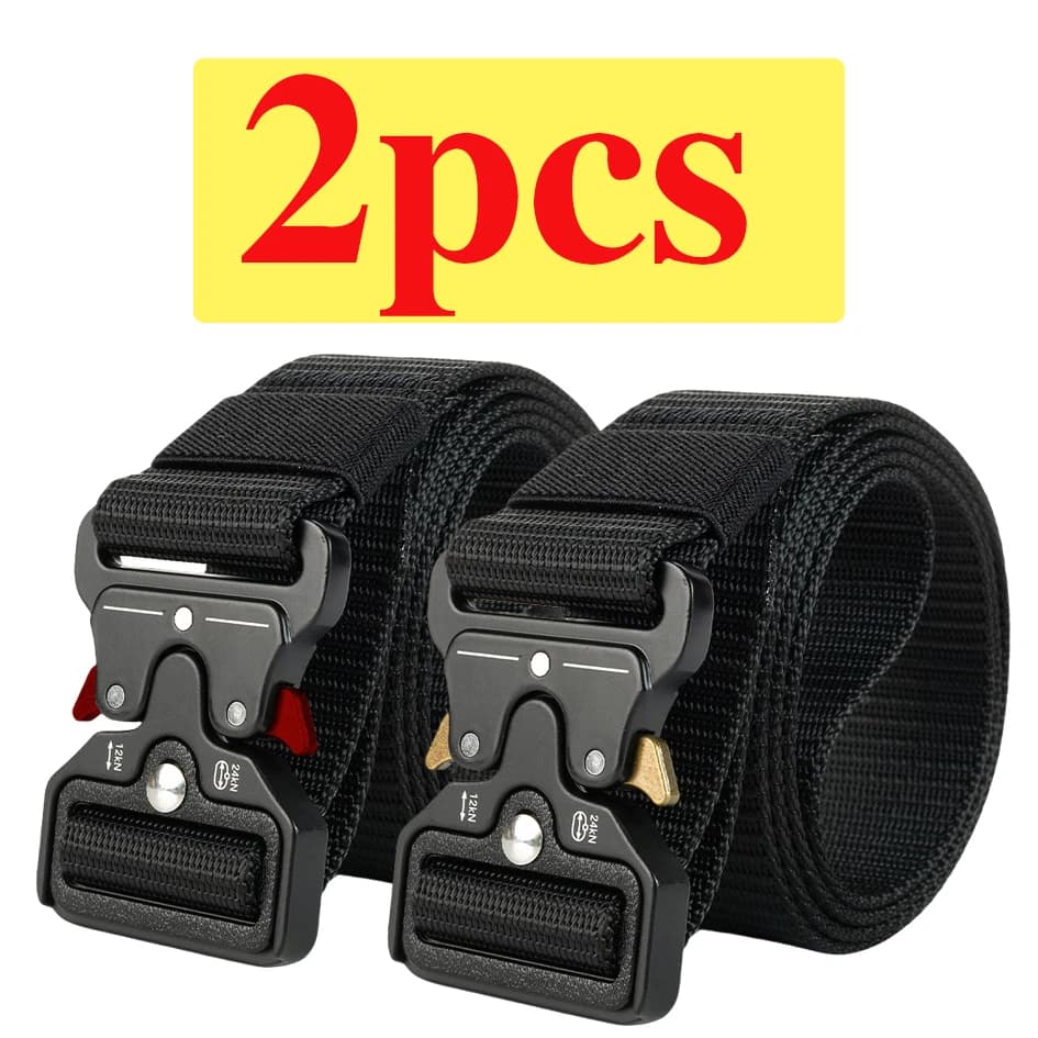 2-Pack Men's Tactical Belt, Outdoor Sports Training Quick Release Symmetrical Buckle Belt, Unisex Multi-Functional Durable Belt