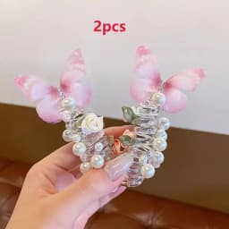 2Pcs Mesh Butterfly Headband for Girls Cute Round Pearl & Floral Design Perfect for Daily & Party Wear Headwear Hair Accessories