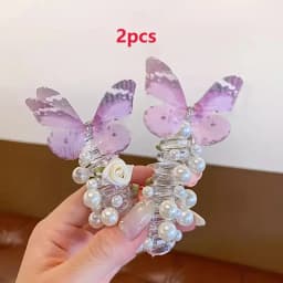 2Pcs Mesh Butterfly Headband for Girls Cute Round Pearl & Floral Design Perfect for Daily & Party Wear Headwear Hair Accessories
