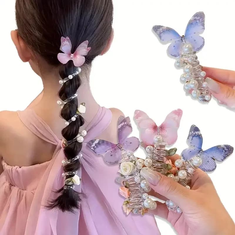 2Pcs Mesh Butterfly Headband for Girls Cute Round Pearl & Floral Design Perfect for Daily & Party Wear Headwear Hair Accessories