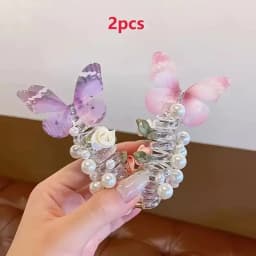 2Pcs Mesh Butterfly Headband for Girls Cute Round Pearl & Floral Design Perfect for Daily & Party Wear Headwear Hair Accessories