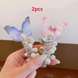 2Pcs Mesh Butterfly Headband for Girls Cute Round Pearl & Floral Design Perfect for Daily & Party Wear Headwear Hair Accessories