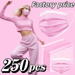250 Pieces! Thickened Pink Disposable Masks - 3 Layers, Breathable and Comfortable, Adjustable Ear Loops and Snugly Fitting Nose Pads - 250/150/50/10 Pieces, Cheap for Home Use, Can Be Purchased in Bulk, Perfect for Ou