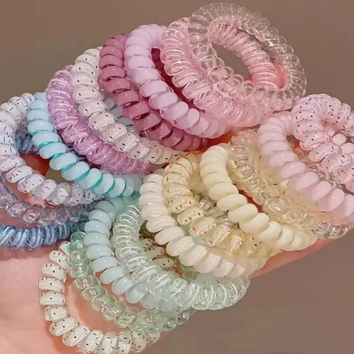20/40pcs Spiral Hair Ties Telephone Line Hair Ropes Multicolor Elastic Ponytail Holder Strong Hold Waterproof Hairstyling Access