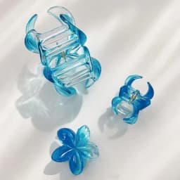 3pcs Shiny Ombre Translucent Blue Frangipani Flower Hair Claws, Big & Small Size, Beachy Spring/Summer Hair Clip Accessories
