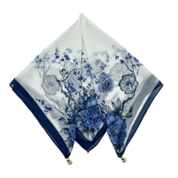 Oriental Ink Painting Plum Blossom Peony Printed Neck Scarf With Magnetic Buckle Scarf Clasp, Lazy Quick Easy Wear Neckerchief