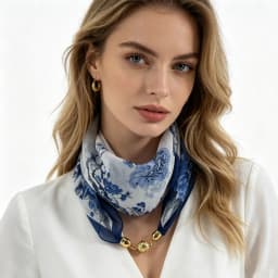 Oriental Ink Painting Plum Blossom Peony Printed Neck Scarf With Magnetic Buckle Scarf Clasp, Lazy Quick Easy Wear Neckerchief