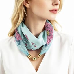 Oriental Ink Painting Plum Blossom Peony Printed Neck Scarf With Magnetic Buckle Scarf Clasp, Lazy Quick Easy Wear Neckerchief