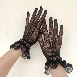 Women Black White Summer Uv-proof Driving Gloves Female Thin Fishnet Mesh Gloves Fashion Ruffle Full Finger Lace Mittens