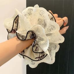 1pc Ink Print Floral Satin Large Intestine Headband with Wide Edge Lace Headband, Simple Hair Accessory for Women