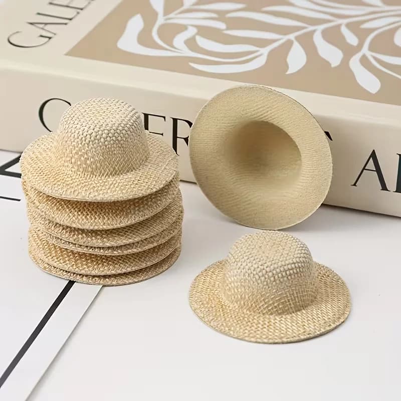 10 Beige Fabric Hats with Grass-like Patterns, DIY Hair Accessories for Party Decoration, Hair Clips DIY