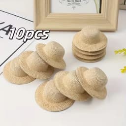10 beige fabric hats with grass-like patterns, DIY hair accessories for party decoration, hair clips DIY