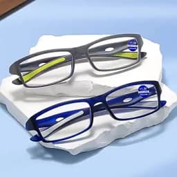 3/5PCS Sport Style Non-Prescription Reading Glasses Anti-Blue Light Rectangular Full Rim Eyewear, PC Frame Material