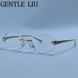 Vintage Hexagon Rimless Sunglasses Women 2026 Luxury Brand Trendy Gold Leopard Head Y2K Punk Sun Glasses Travelling Eyewear