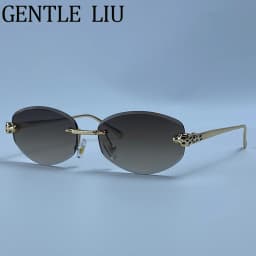 Vintage Hexagon Rimless Sunglasses Women 2026 Luxury Brand Trendy Gold Leopard Head Y2K Punk Sun Glasses Travelling Eyewear
