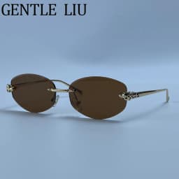 Vintage Hexagon Rimless Sunglasses Women 2026 Luxury Brand Trendy Gold Leopard Head Y2K Punk Sun Glasses Travelling Eyewear