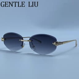 Vintage Hexagon Rimless Sunglasses Women 2026 Luxury Brand Trendy Gold Leopard Head Y2K Punk Sun Glasses Travelling Eyewear