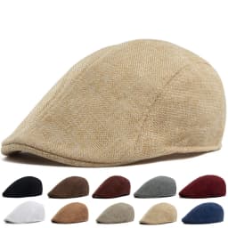 Linen Flat Cap Breathable Ivy Hat Summer Elderly Men Newsboy Cap Unisex Cabbie Hat Vintage British Driving Gatsby Cap Adjustable