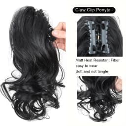 12 Inch Short Curly Clip-In Ponytail Extension-Synthetic Hair for Women Voluminous Claw Clip Hairpiece for Everyday Wear