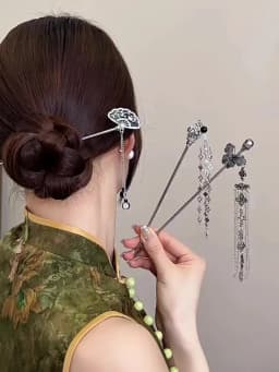 Neo-chinese Style Flower Hairpin Ink Colored Flower Tassel Hair Stick For Women Girls Elegant Exquisite Fashion Hair Accessories