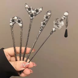 Neo-chinese Style Flower Hairpin Ink Colored Flower Tassel Hair Stick For Women Girls Elegant Exquisite Fashion Hair Accessories